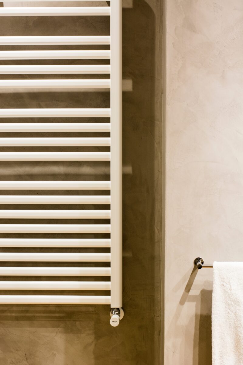 White bathroom heated towel rail